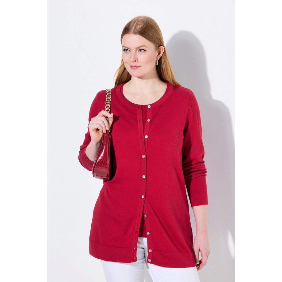 Ulla Popken Twinset Cardigan Col Rond Manches Longues Coton Pima  