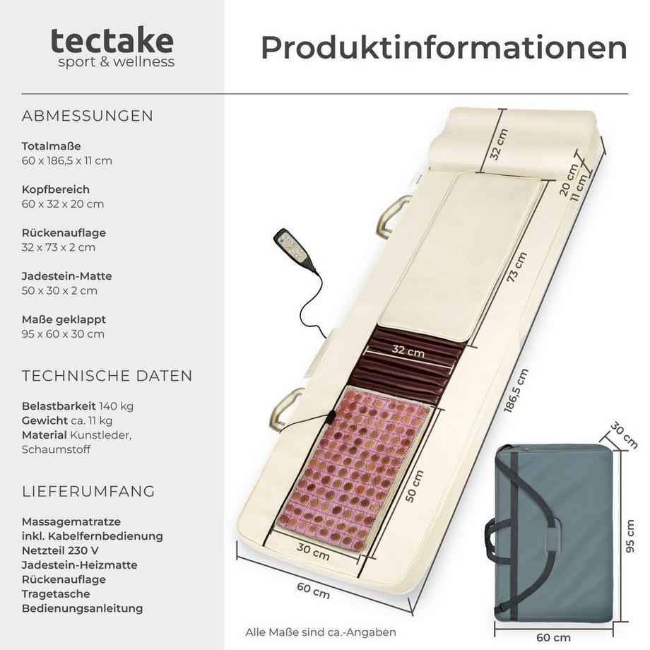 Tectake  Materassino per massaggi shiatsu  con tappetino riscaldante in giada 