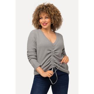 Ulla Popken  Pullover, Raffband, V-Ausschnitt, Langarm 