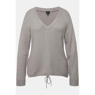 Ulla Popken  Pullover con laccetto per arricciatura, scollo a V e maniche lunghe 