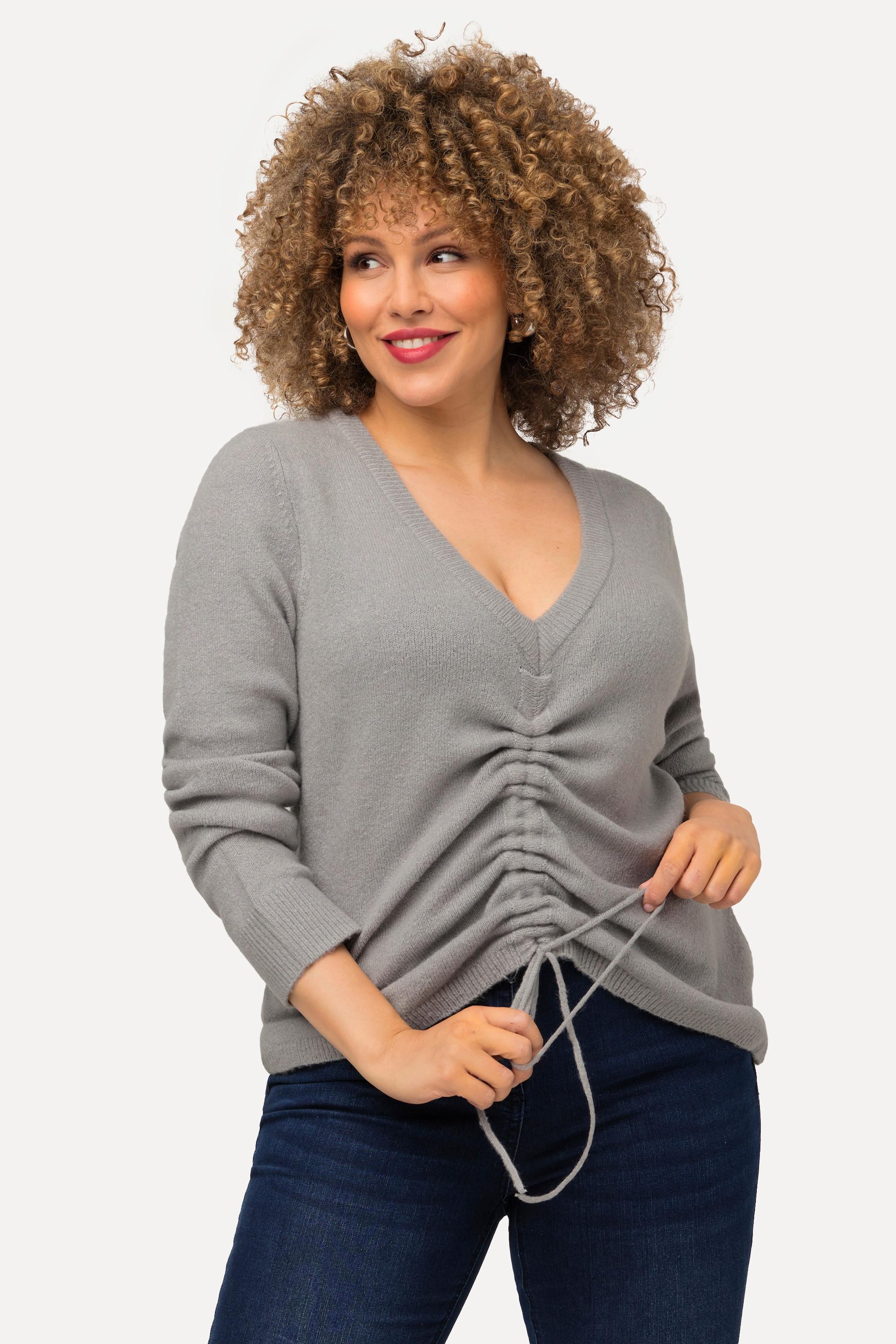 Ulla Popken  Pullover, Raffband, V-Ausschnitt, Langarm 