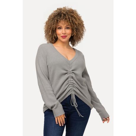 Ulla Popken  Pullover, Raffband, V-Ausschnitt, Langarm 