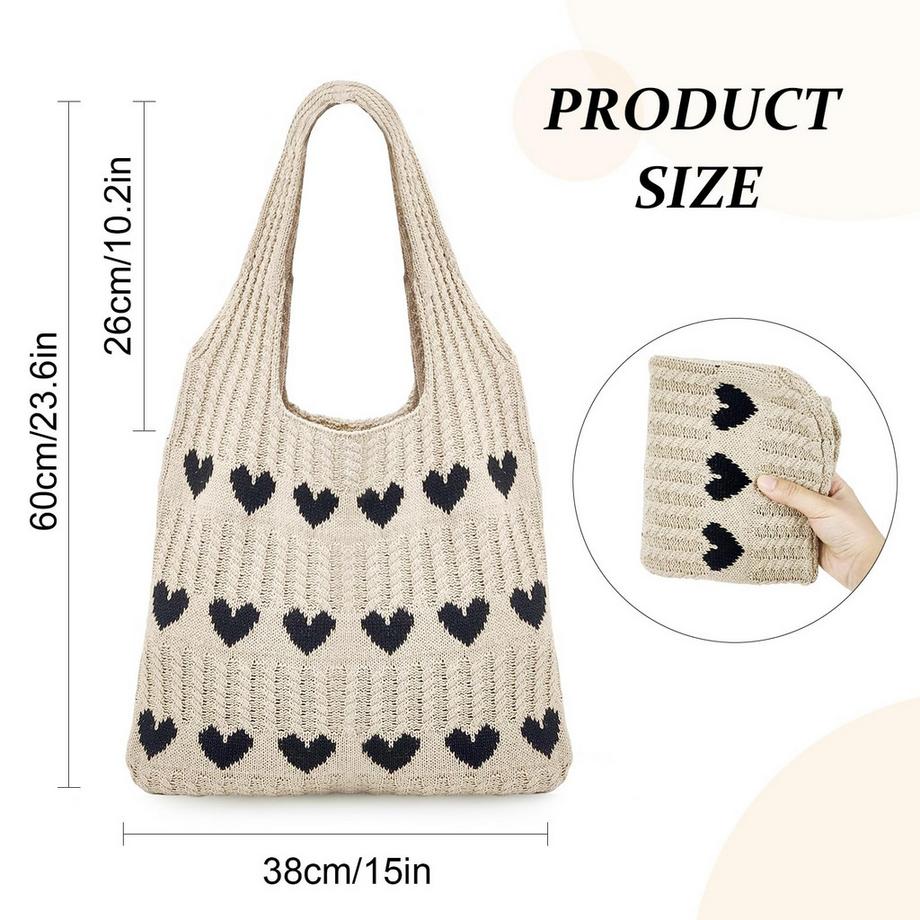 Only-bags.store Sac de plage tricoté avec motif cœur  