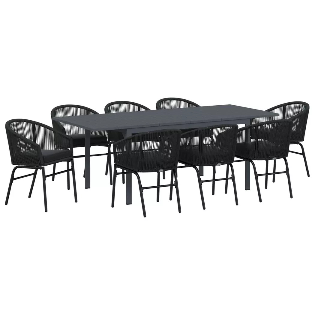 vidaXL Garten Essgruppe 9 stk. Schwarz Poly-Rattan