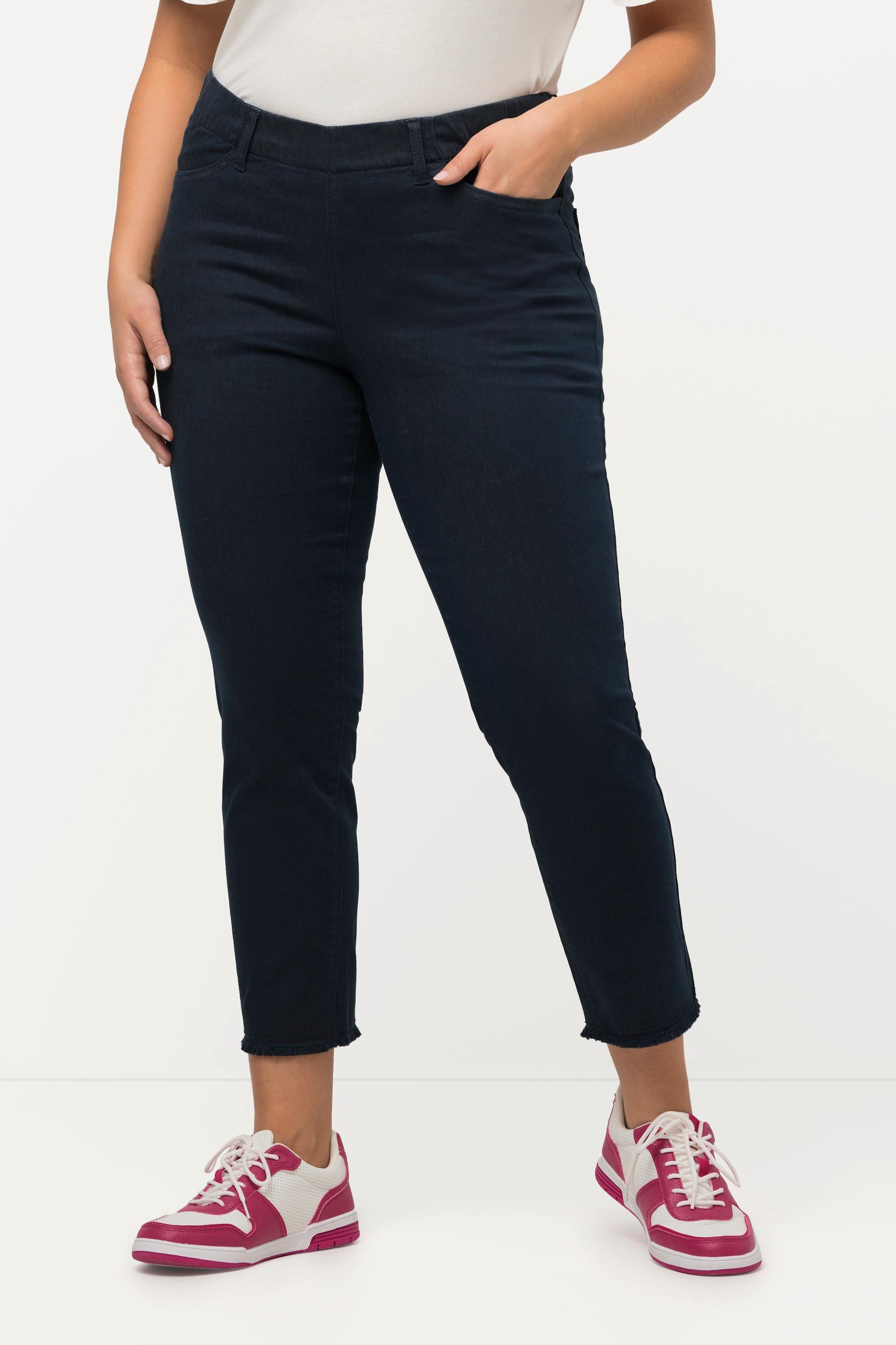 Ulla Popken  Pantalon 7/8 Sienna. Jambe étroite et ourlet frangé 