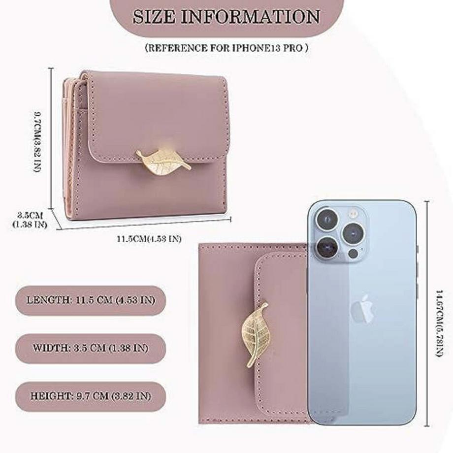 Only-bags.store Portafoglio piccolo RFID Blocking in pelle PU con accento foglia dorata  