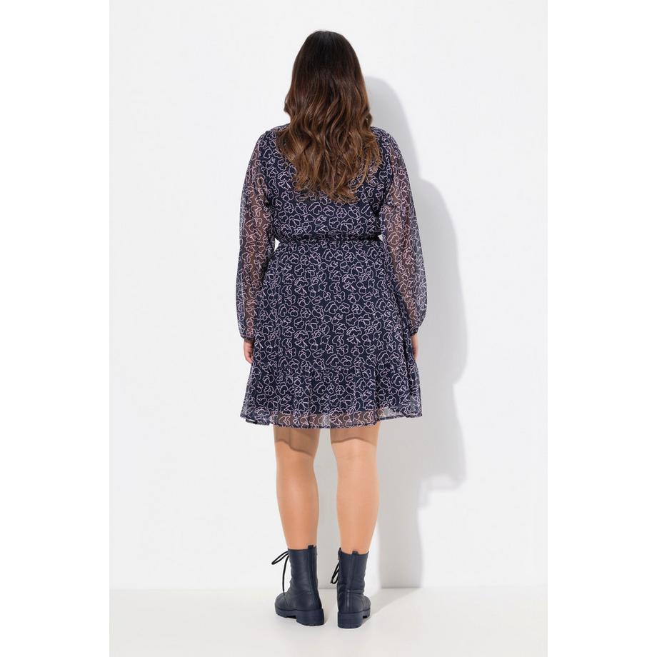 Ulla Popken Blüten A-Linie Tunika-Ausschnitt Langarm Kleid  