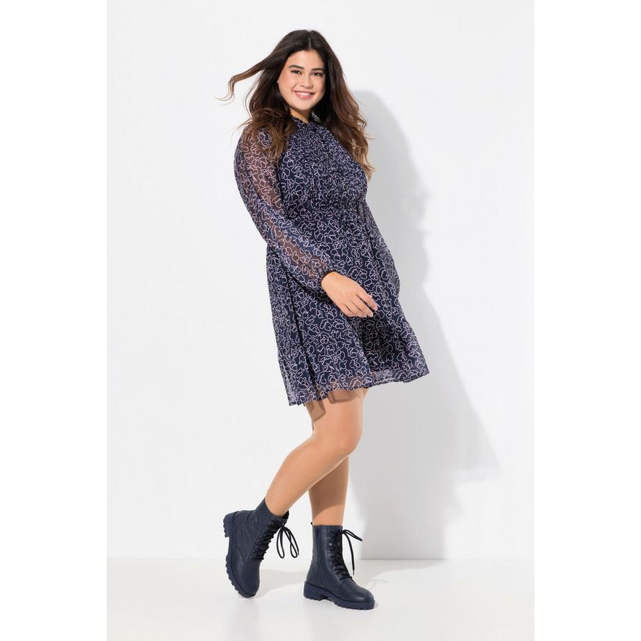 Ulla Popken Blüten A-Linie Tunika-Ausschnitt Langarm Kleid  