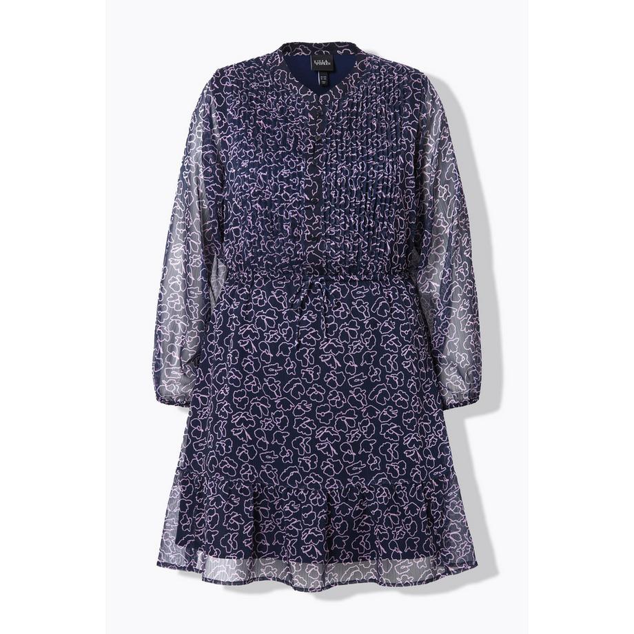 Ulla Popken Blüten A-Linie Tunika-Ausschnitt Langarm Kleid  