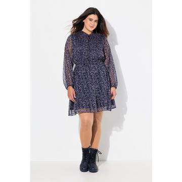 Abito dal taglio svasato con scollo a tunica, fiori e maniche lunghe