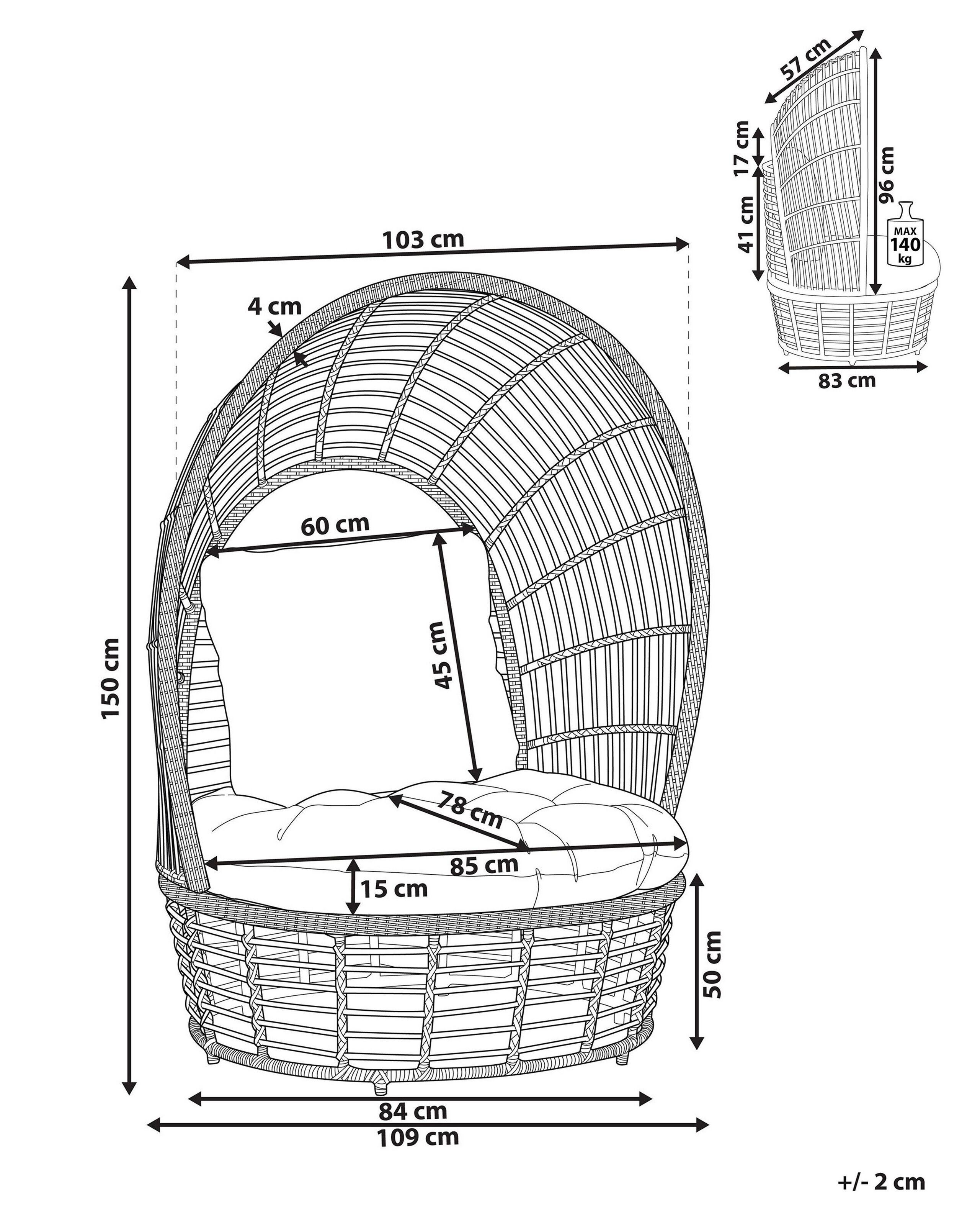 Beliani Sedia da giardino en Rattan Boho LIDO  