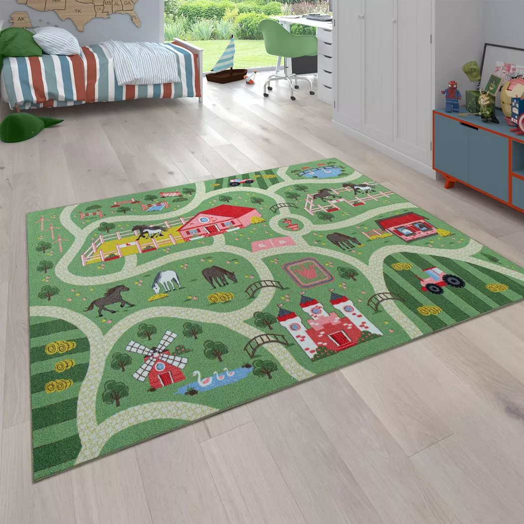 Paco Home - Spielteppich Straßen Motiv Pferde, 200 cm