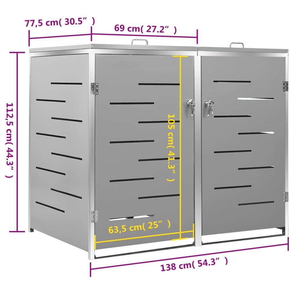 VidaXL Abri à poubelles à roulettes acier inoxydable  