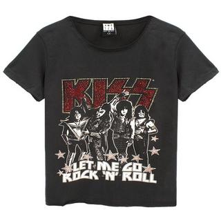 Amplified  Let Me Go Rock N Roll Kiss Diamante TShirt 