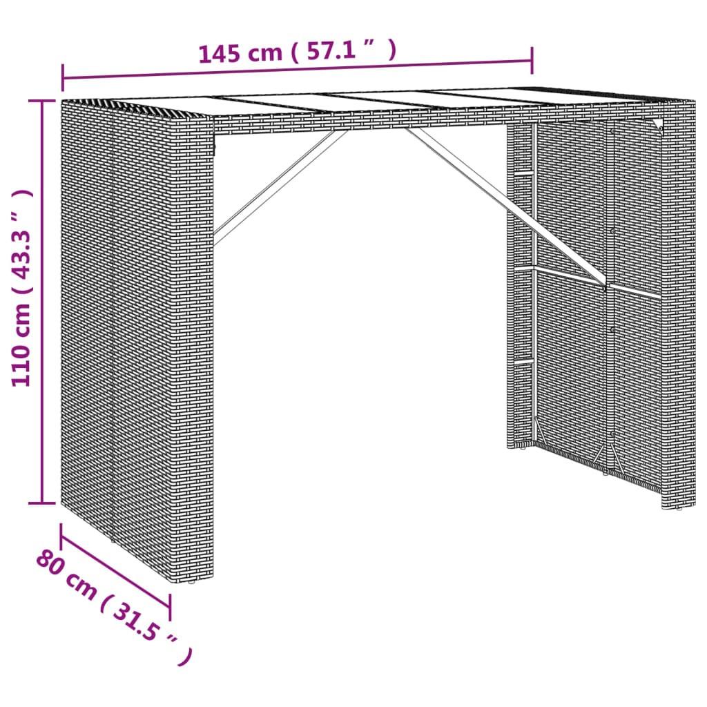 VidaXL Table de bar avec dessus en verre rotin synthétique  