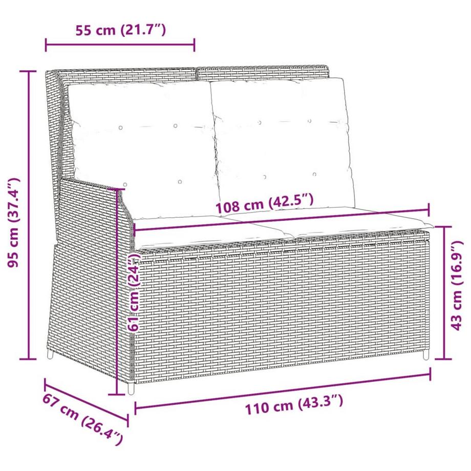 VidaXL Verstellbare gartenbank poly-rattan  