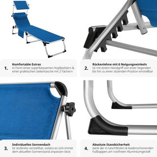 Tectake Sonnenliege mit Aluminiumgestell, stufenlos verstellbares Sonnendach  