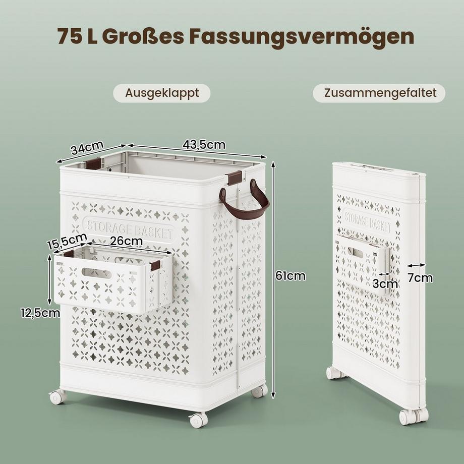 Northix Wäschekorb mit Rädern, 75L  