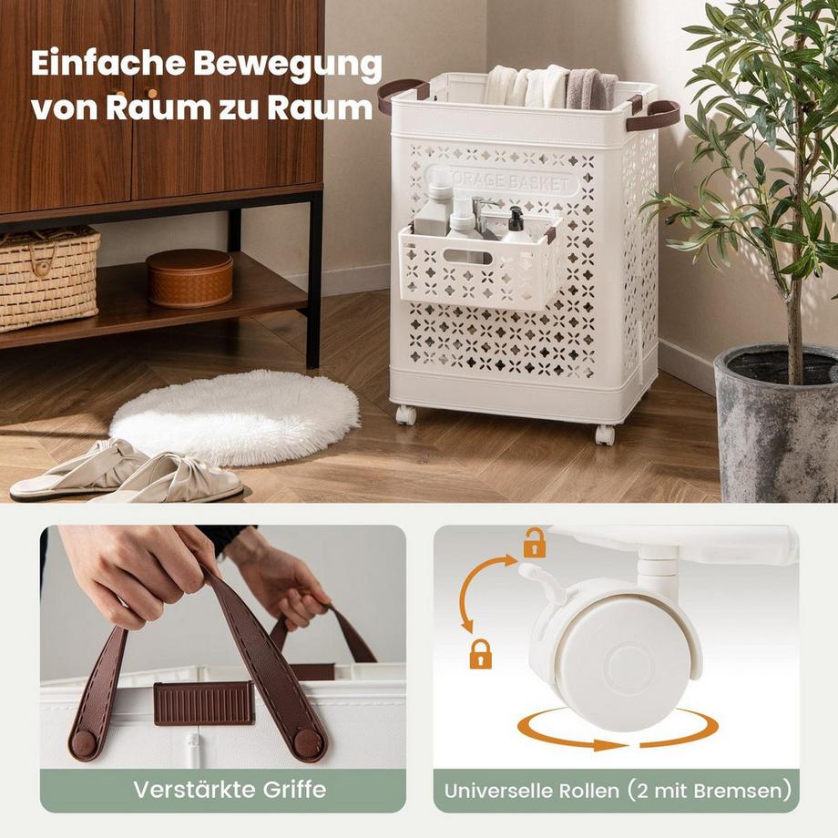 Northix Wäschekorb mit Rädern, 75L  