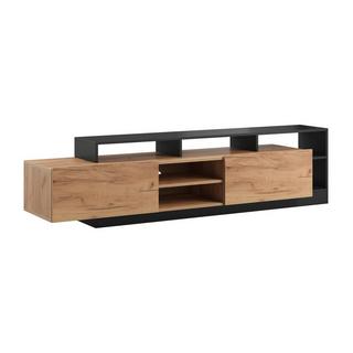 Vente-unique Meuble TV 2 portes et 6 niches avec LEDs - Naturel clair et Anthracite - IDESIA  