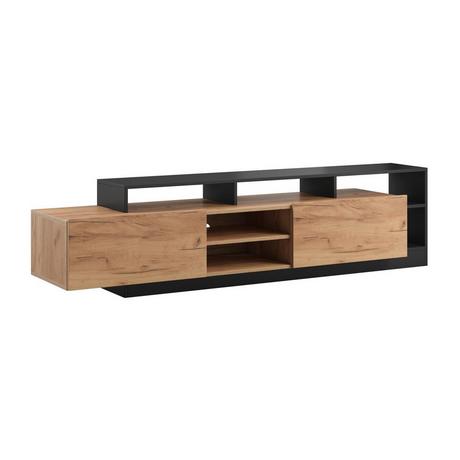 Vente-unique Meuble TV 2 portes et 6 niches avec LEDs - Naturel clair et Anthracite - IDESIA  