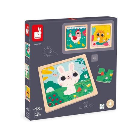 Janod  Puzzle Huhn, Katze und Hase (27Teile) 