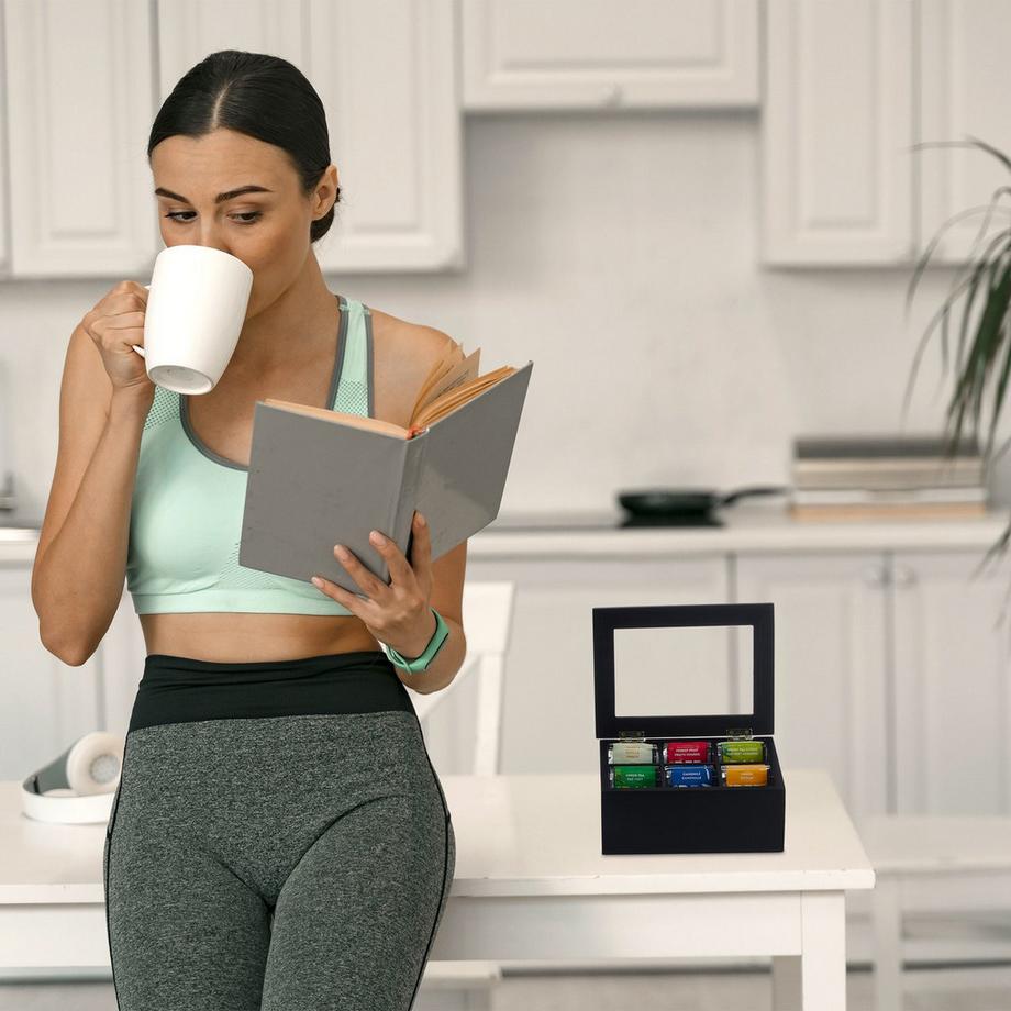 B2X Schwarze Teebox mit 6 Fächern  