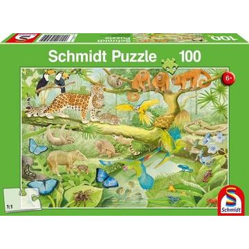 Schmidt 56250 - Puzzle, Tiere im Regenwald, Kinderpuzzle, 100 Teile