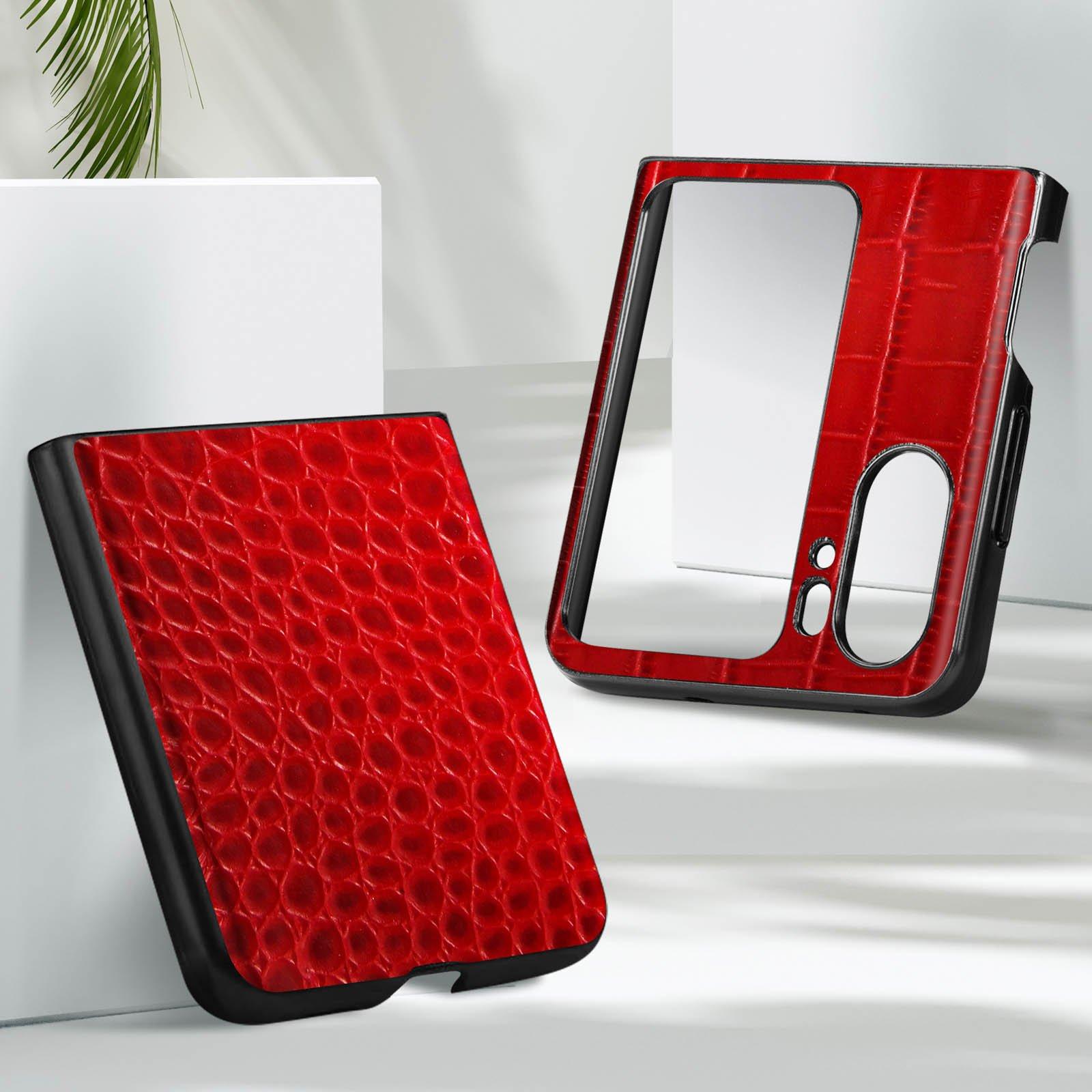 Avizar  Coque Cuir Oppo Find N2 Flip Croco Rouge 