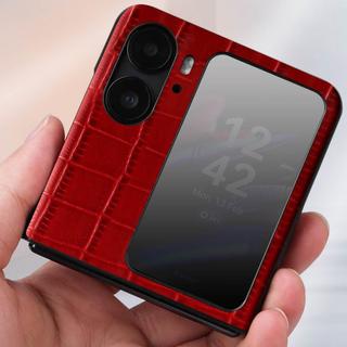 Avizar  Coque Cuir Oppo Find N2 Flip Croco Rouge 