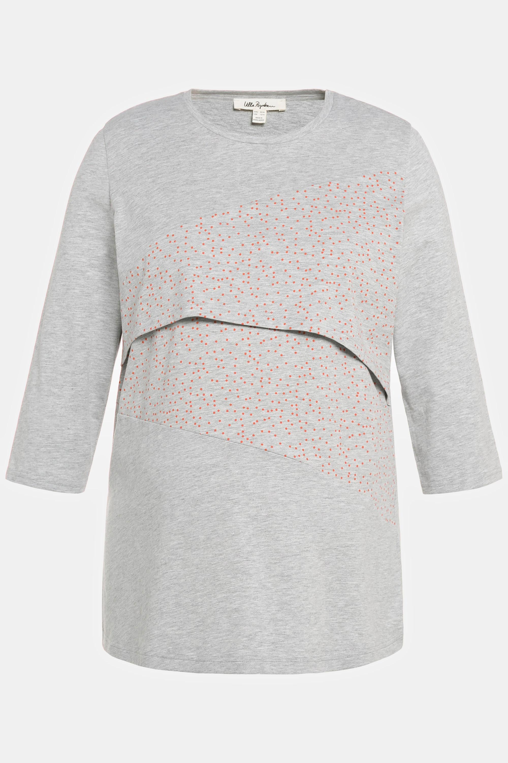 Ulla Popken  T-shirt Bellieva, fonction d'allaitement, silhouette en A, pois, manches 3/4 