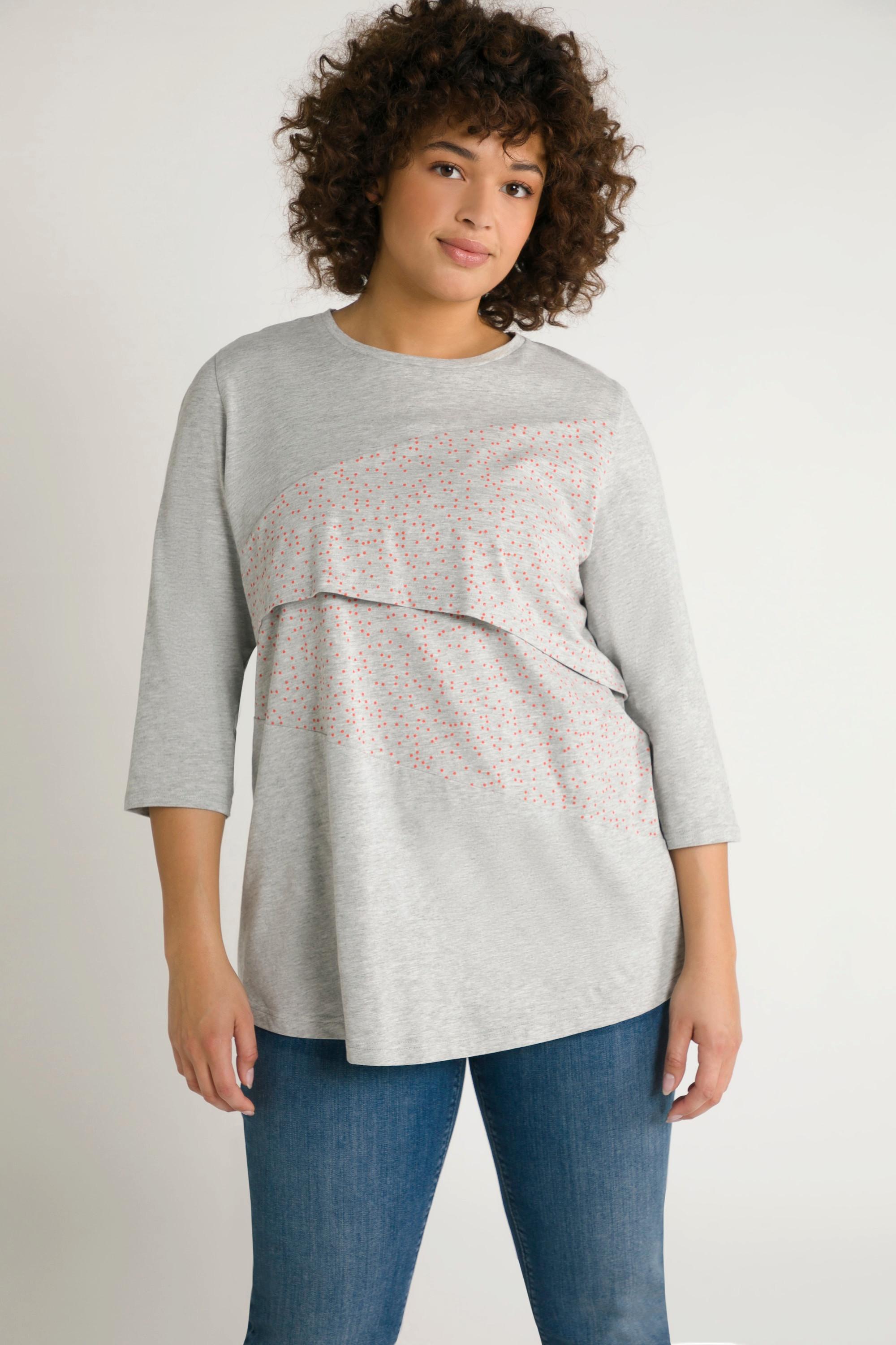 Ulla Popken  T-shirt Bellieva, fonction d'allaitement, silhouette en A, pois, manches 3/4 