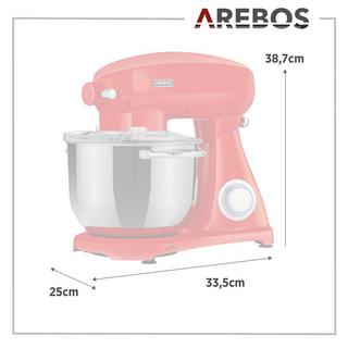 Arebos Küchenmaschine 1800W 6L Edelstahl-Rührschüssel Geräuscharm 6 Stufen  