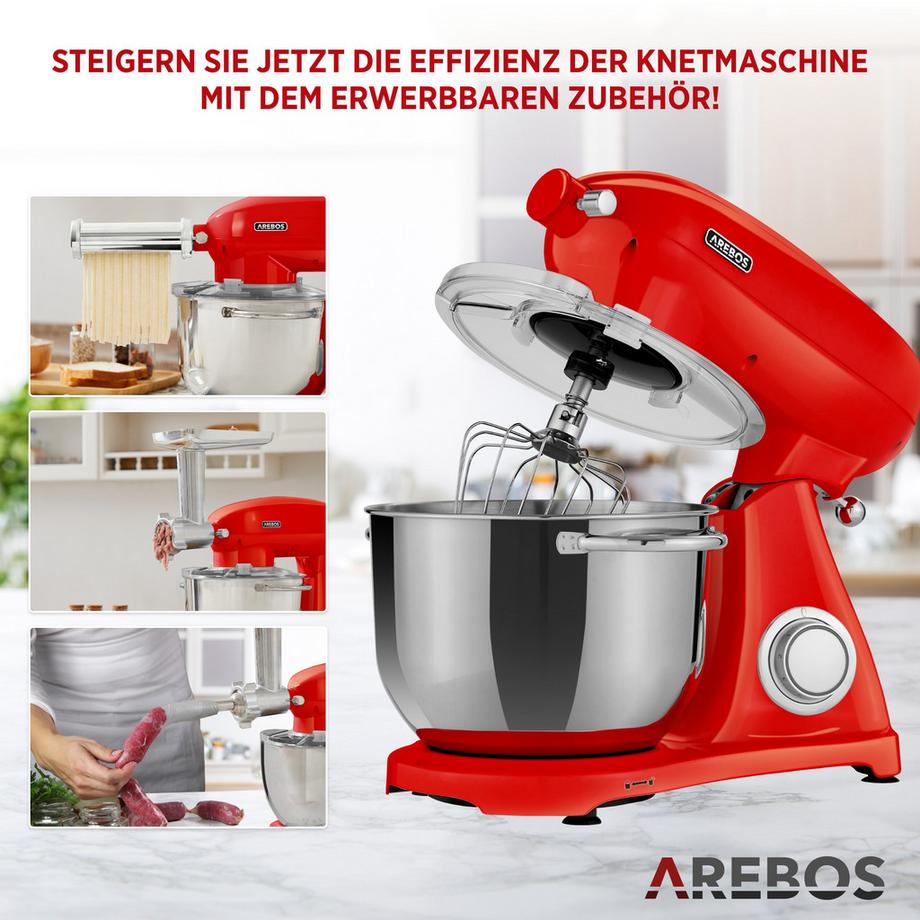 Arebos Robot de Cuisine 1800W 6L Acier inoxydable-Bol mélangeur 6 étapes  