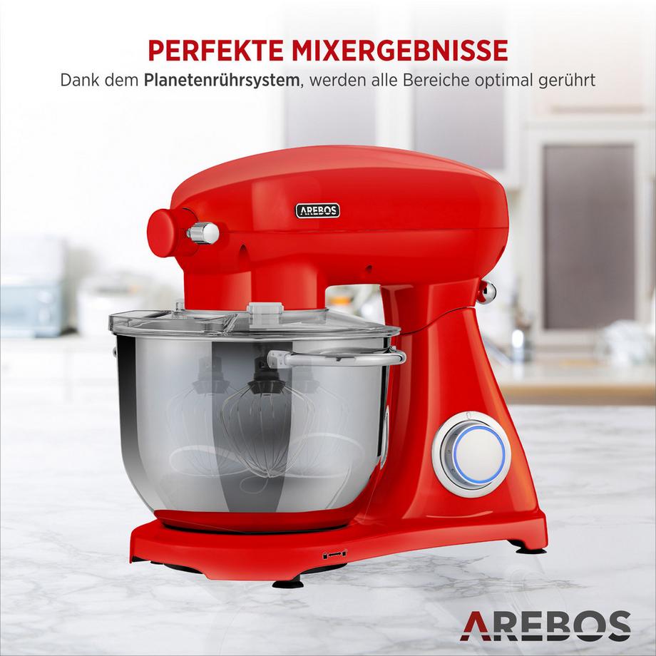 Arebos Robot de Cuisine 1800W 6L Acier inoxydable-Bol mélangeur 6 étapes  