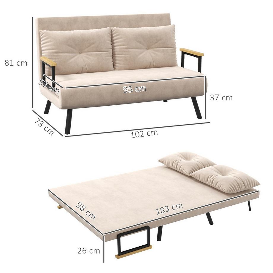 Northio Schlafsofa, Relaxsessel Mit Bettfunktion, Klappsofa Mit Samtoptik, Rückenkissen, Polstersofa Mit Verstellbarer Rückenlehne, Beige, 102 X 73 X 81 Cm  