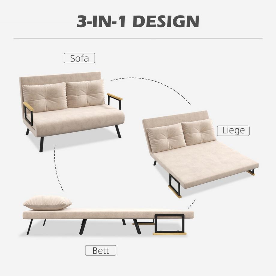 Northio Schlafsofa, Relaxsessel Mit Bettfunktion, Klappsofa Mit Samtoptik, Rückenkissen, Polstersofa Mit Verstellbarer Rückenlehne, Beige, 102 X 73 X 81 Cm  