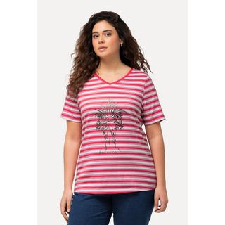 Ulla Popken  T-Shirt, Ringel, Metallic-Tiermotiv, V-Ausschnitt, Halbarm 