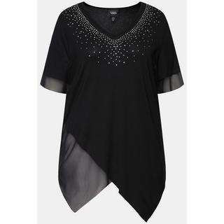 Ulla Popken  Bluse, Layering-Look, Mesh/Jersey, Zipfelsaum 