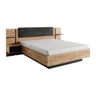 Vente-unique Bett mit Nachttischen - 140 x 190 cm - Mit LED-Beleuchtung - Holzfarben & Anthrazit - ELYNIA  