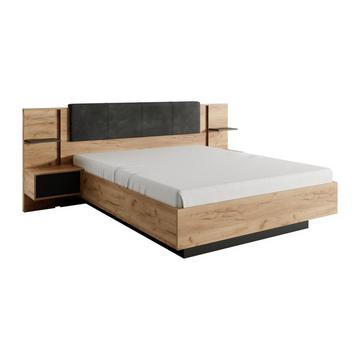 Letto con comodini 140 x 190 cm Con LED  Naturale e Antracite  - ELYNIA