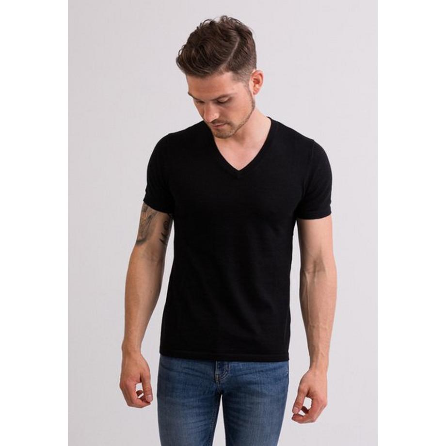 CASH-MERE.CH T-Shirt Col V Manches Courtes  