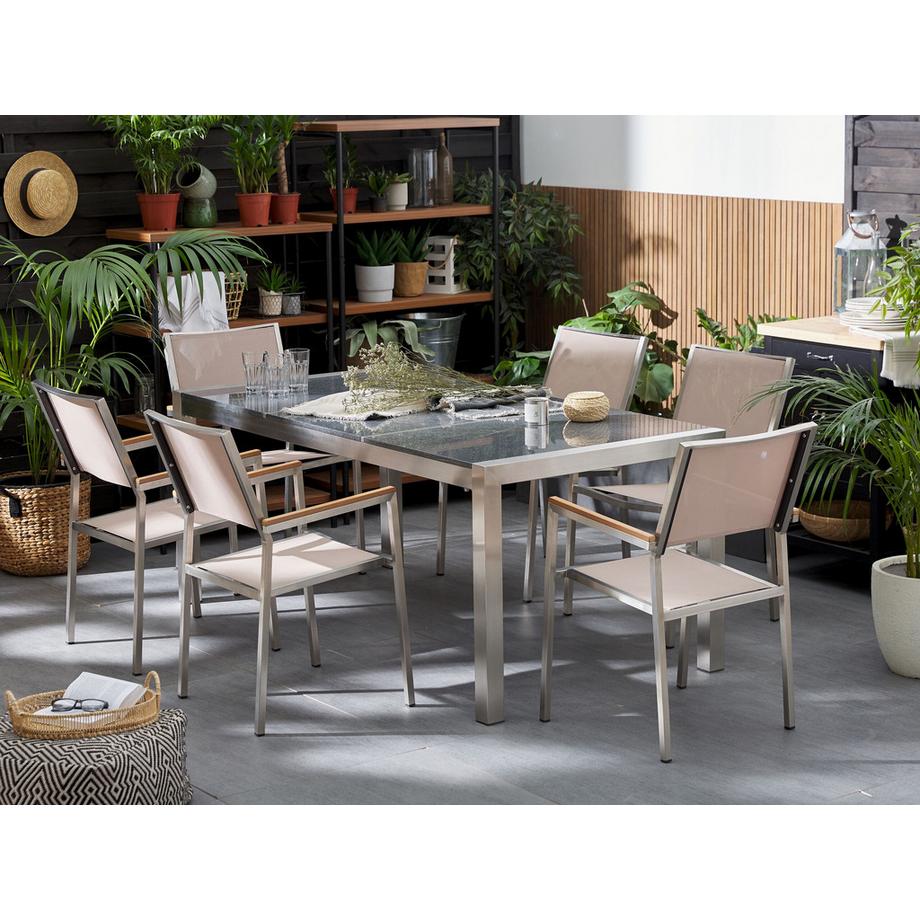 Beliani Garten-Essgruppe für 6 Personen aus Granit Industriell GROSSETO  