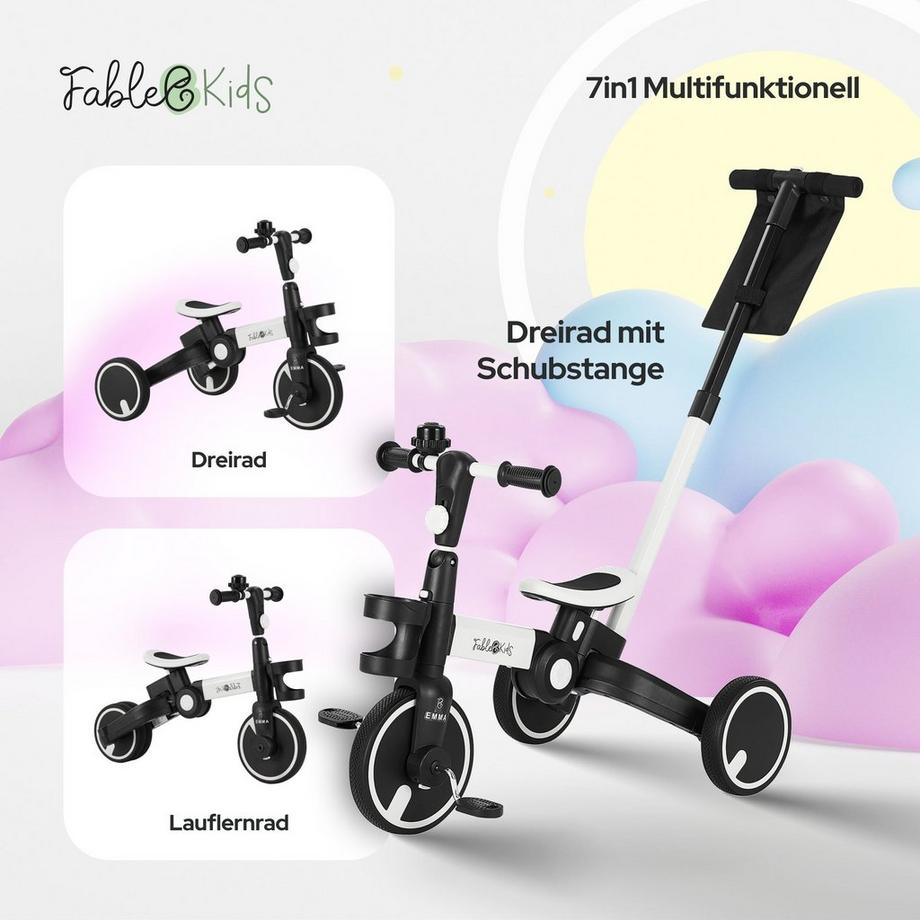 FableKids  Triciclo 7in1 per Bambini per L'apprendimento della Bicicletta 