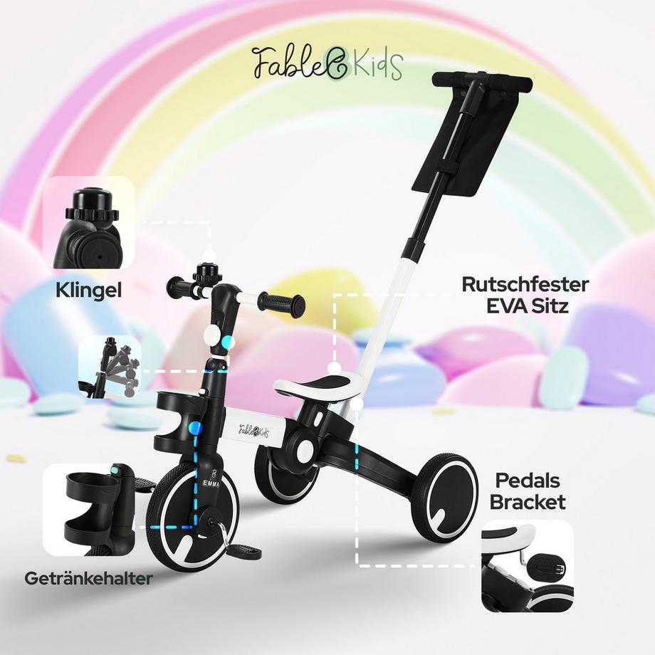 FableKids  Triciclo 7in1 per Bambini per L'apprendimento della Bicicletta 