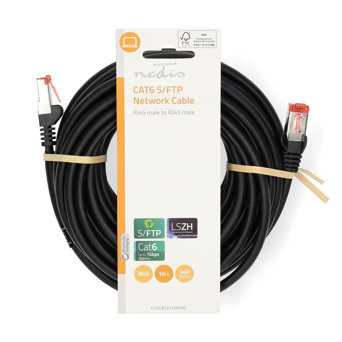 Nedis  Câble réseau CAT6 | RJ45 Mâle | RJ45 Mâle | S/FTP | 10,0 m | Rond | LSZH | Noir | Étiquette 