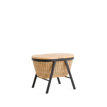 Tabouret coffre acacia et métal