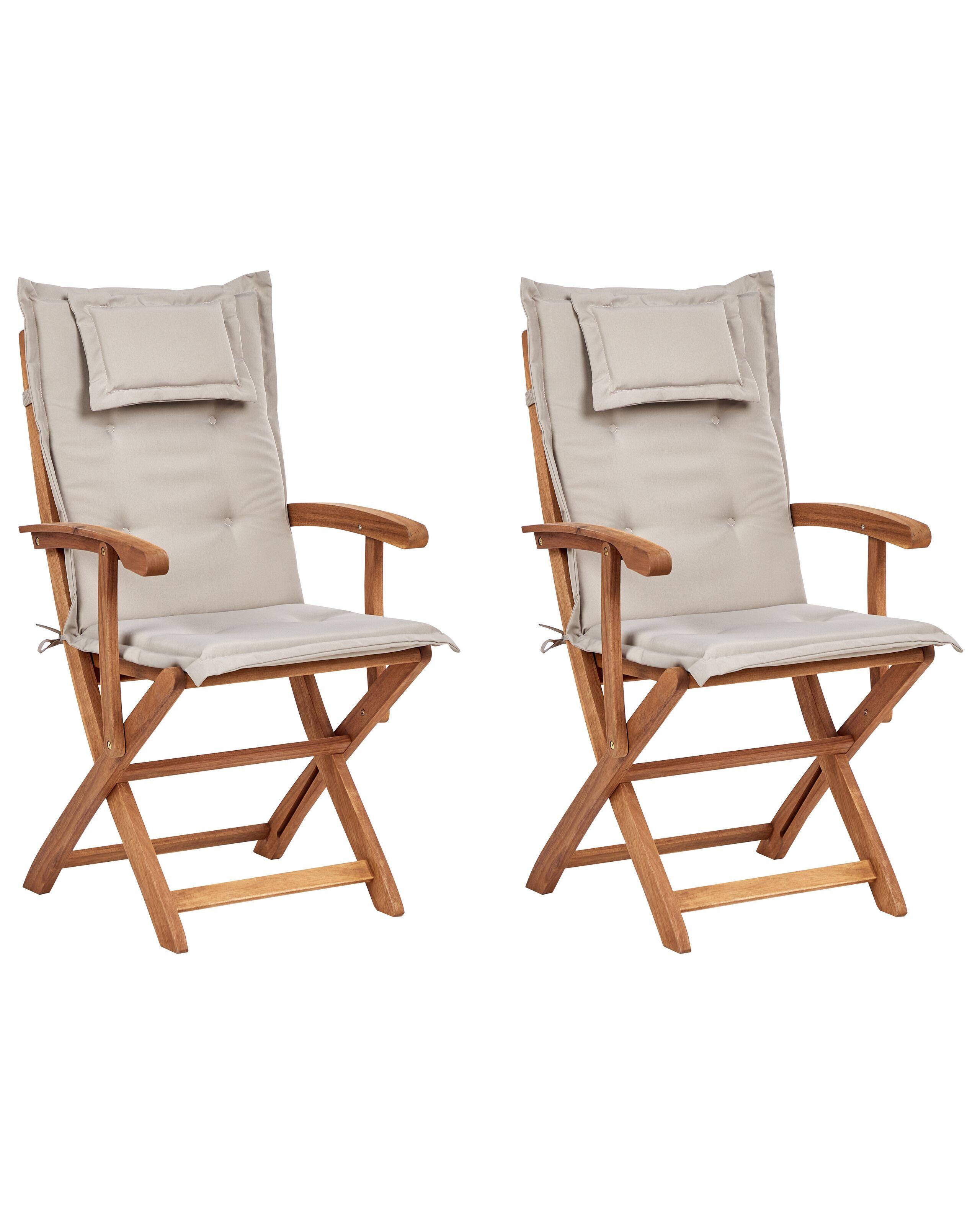 Beliani Lot de 2 chaises de jardin avec coussins en Acacia Traditionnel MAUI  