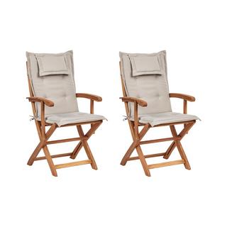 Beliani Lot de 2 chaises de jardin avec coussins en Acacia Traditionnel MAUI  