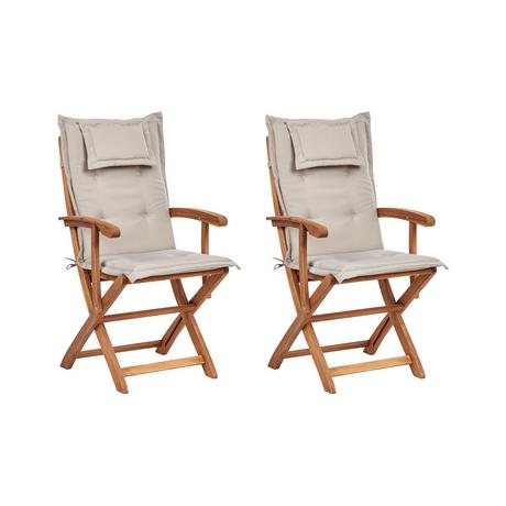 Beliani Lot de 2 chaises de jardin avec coussins en Acacia Traditionnel MAUI  